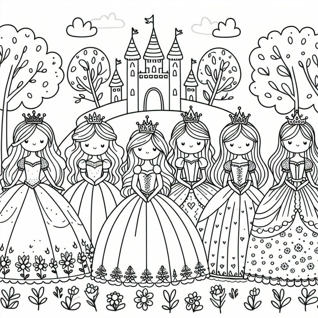 Additional princesses coloring pages example 1