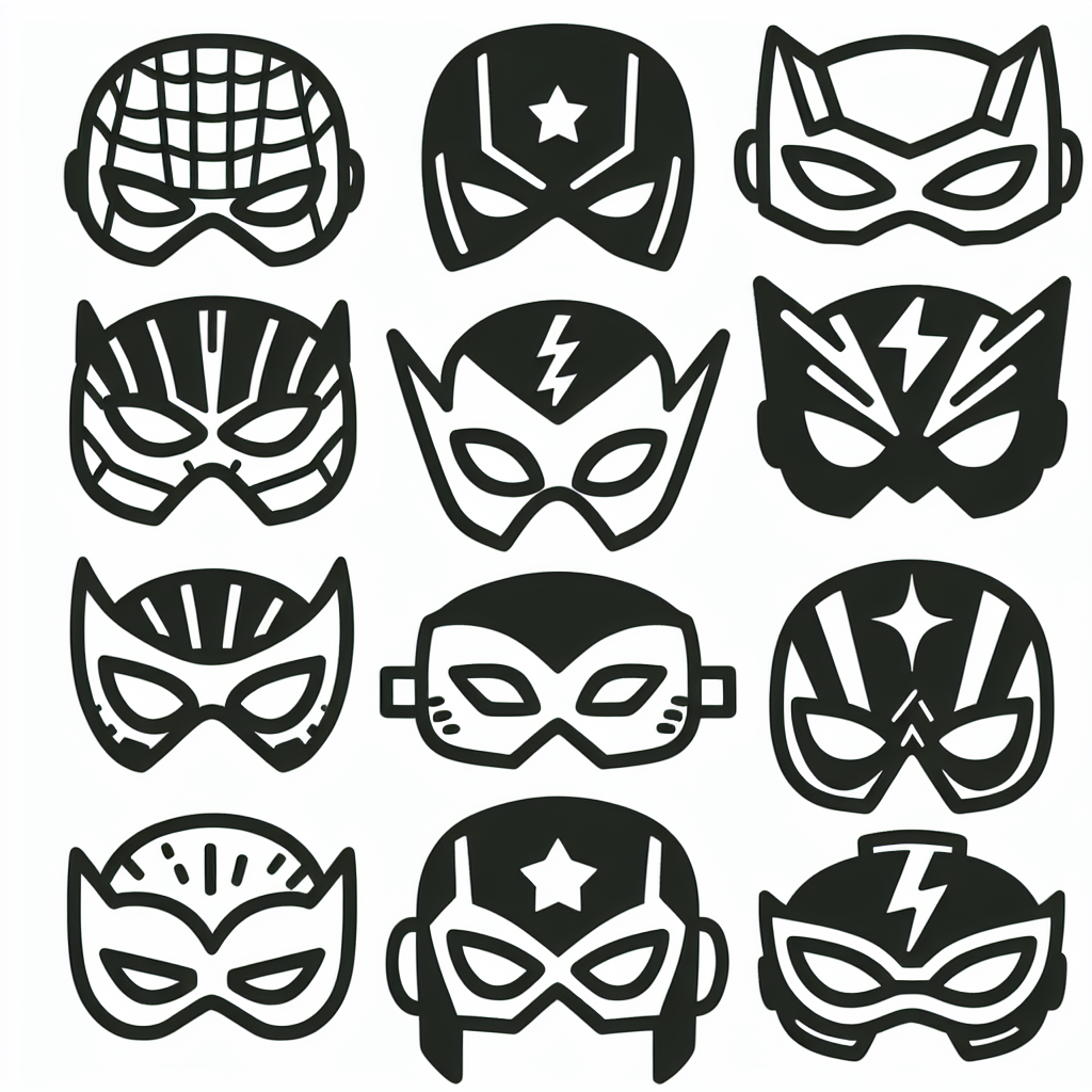 Additional superhero masks coloring pages example 2