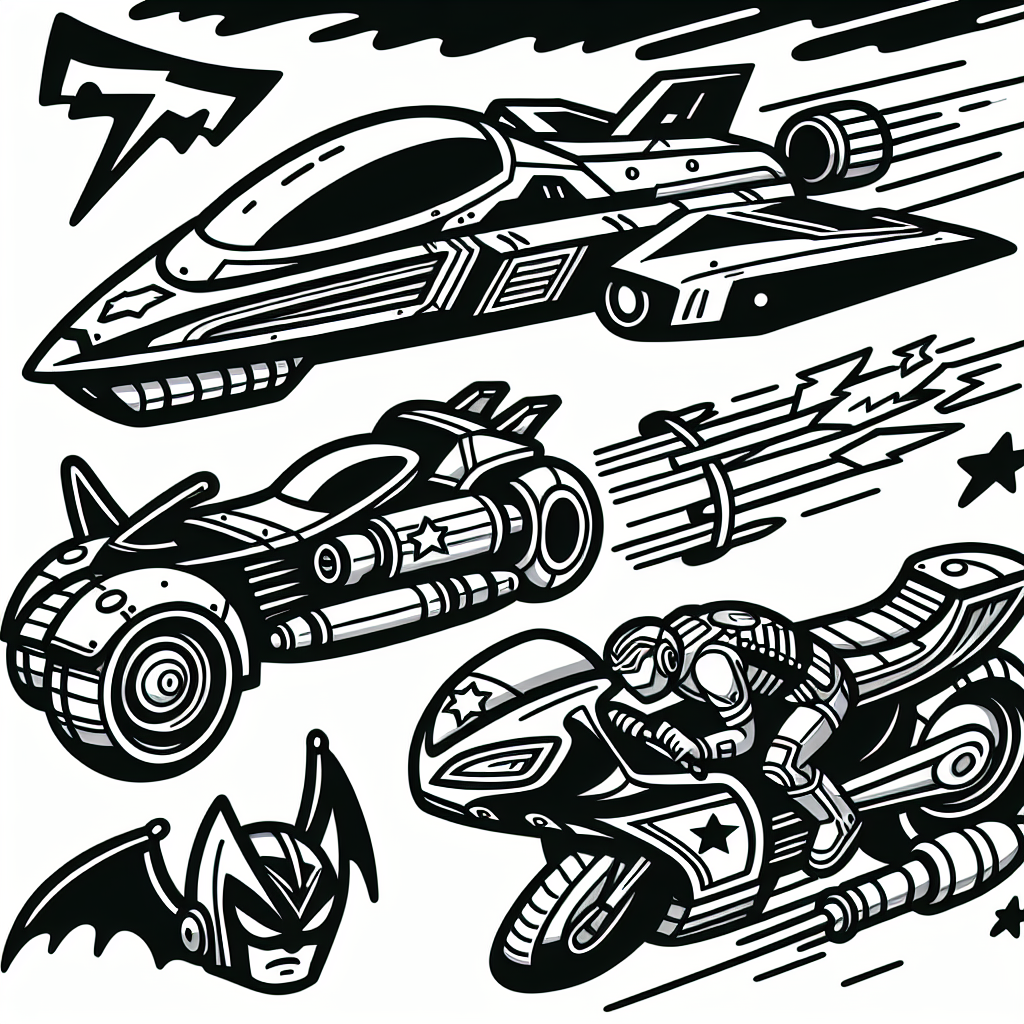 Additional superhero vehicles coloring pages example 1