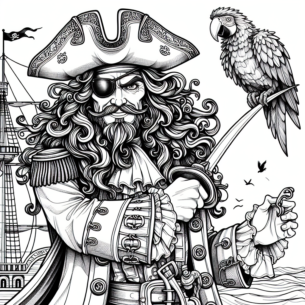 Alternative free printable captain hook coloring pages - design variation 1