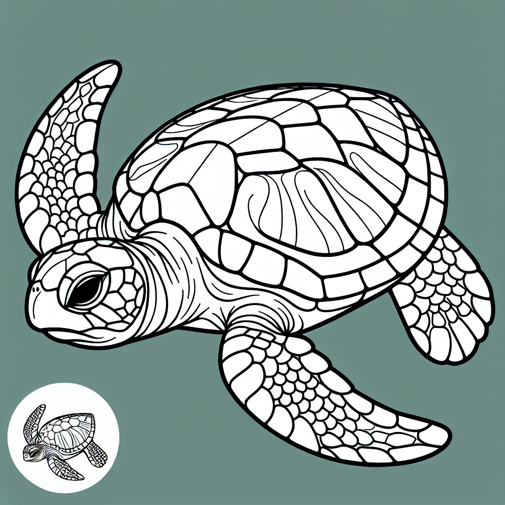 Alternative free printable cute sea turtle drawing coloring pages - design variation 1