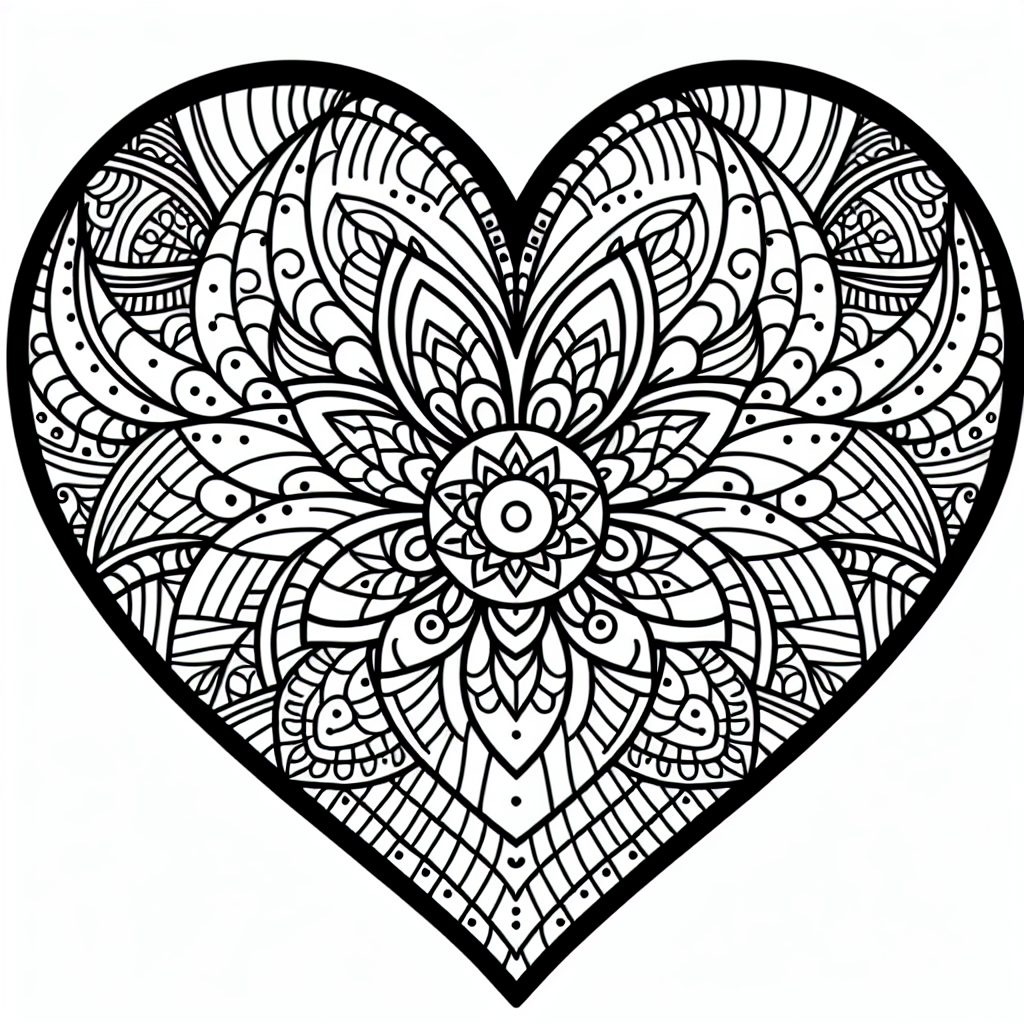 Alternative free printable heart mandala coloring pages - design variation 1