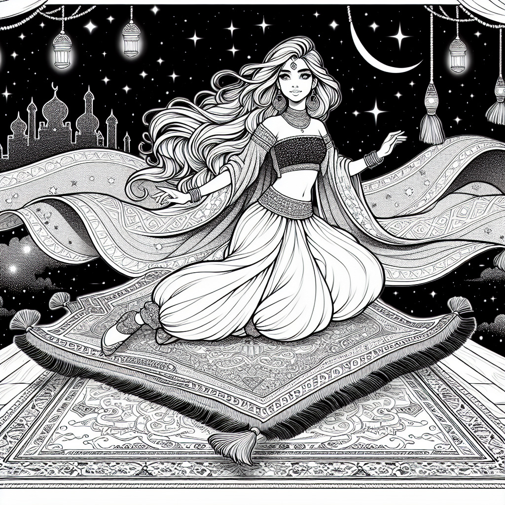 Free printable jasmine magic carpet coloring pages for kids - high quality coloring page