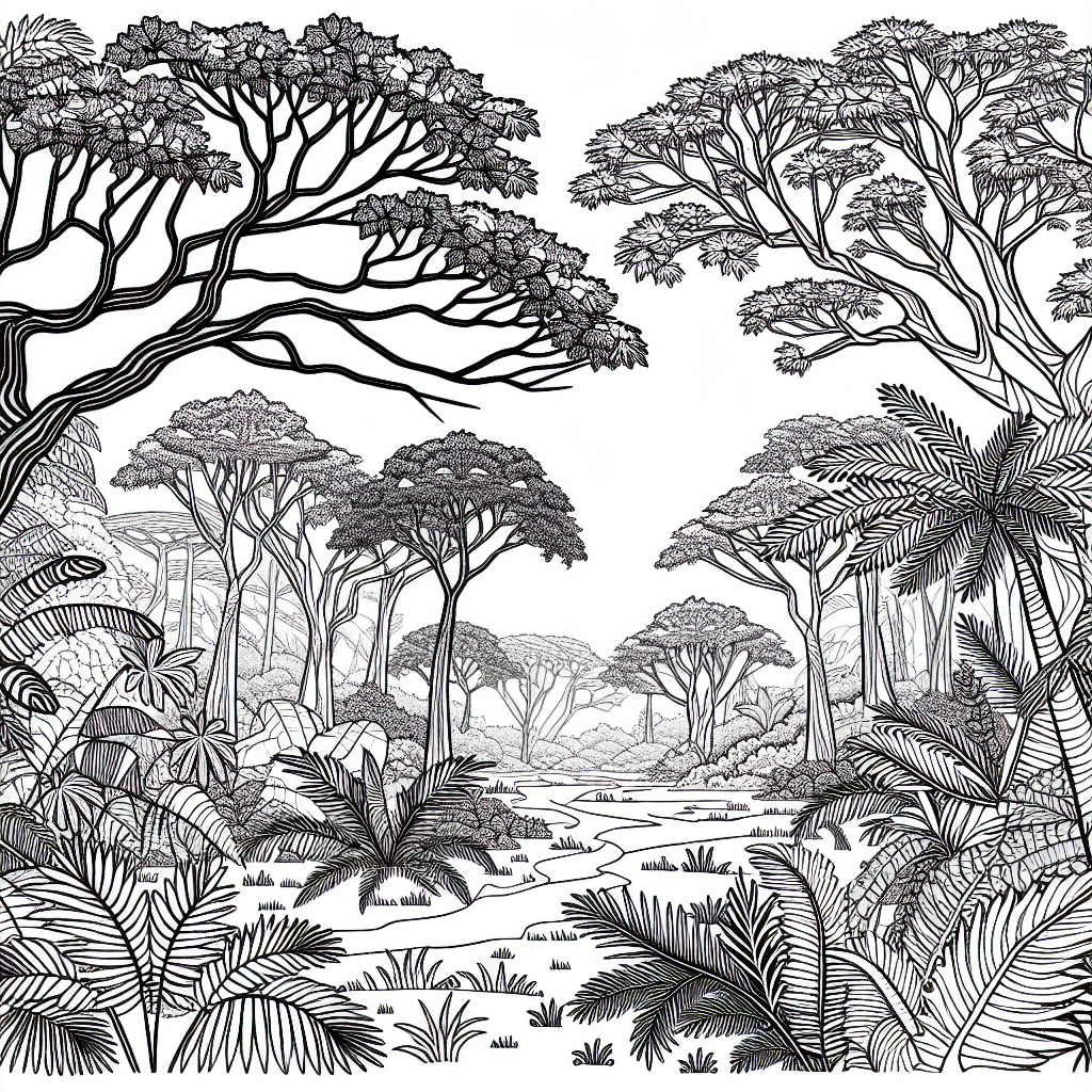 Alternative free printable jungle trees coloring pages - design variation 1