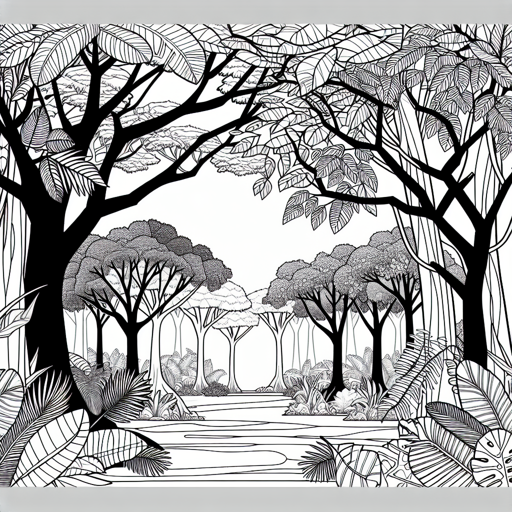 Alternative free printable jungle trees coloring pages - design variation 2