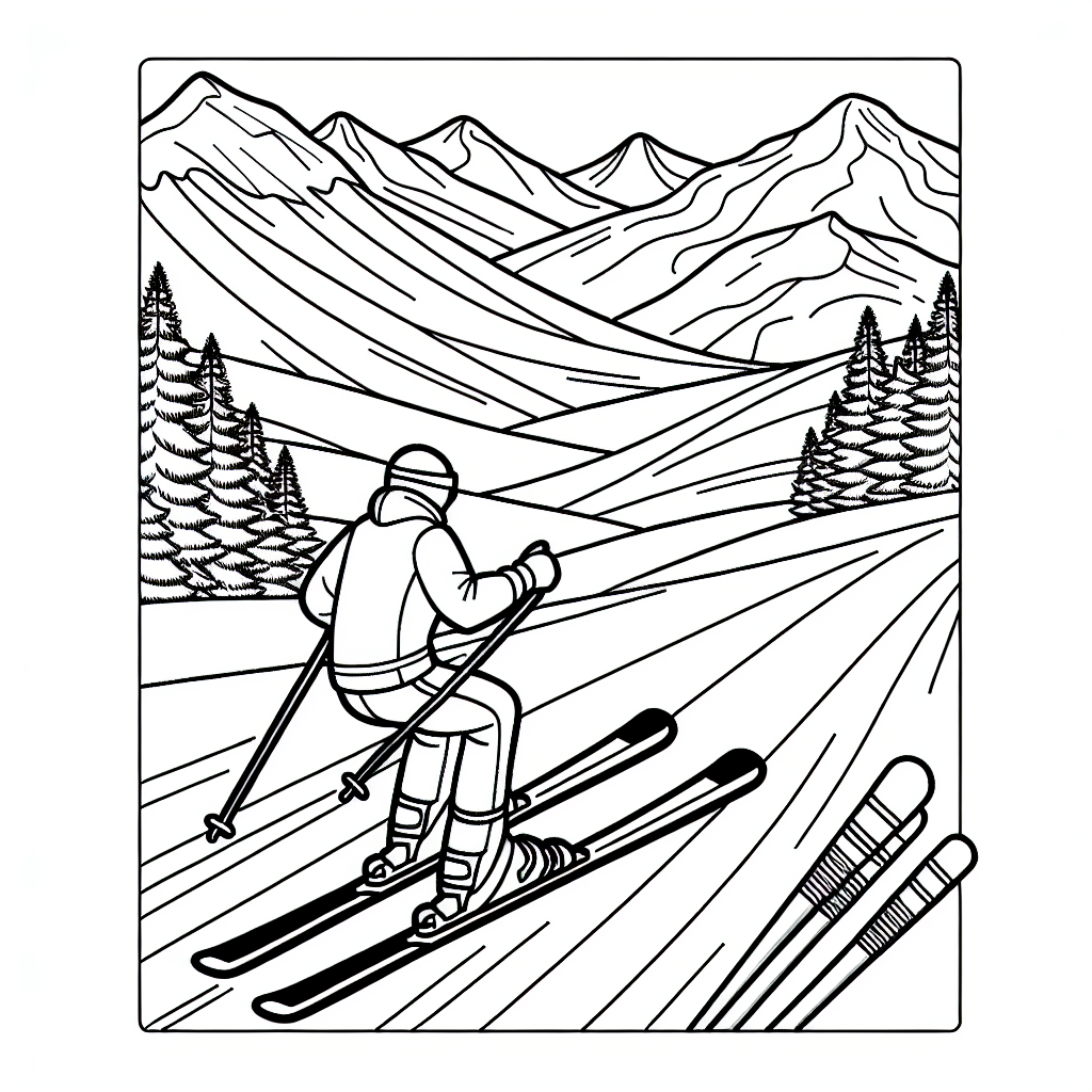 Free printable skiing downhill coloring pages for kids - high quality coloring page