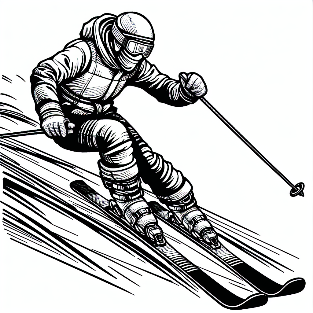 Alternative free printable skiing downhill coloring pages - design variation 1