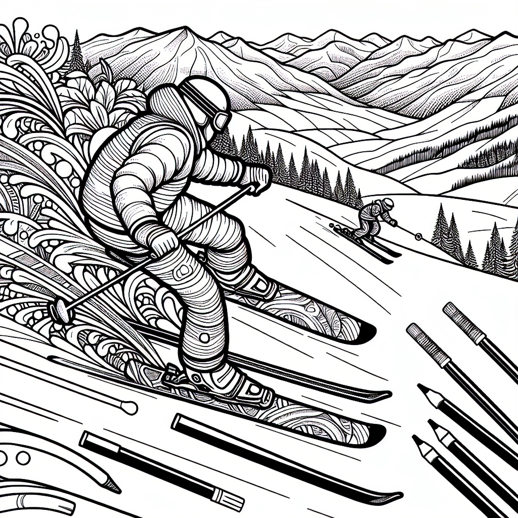 Alternative free printable skiing downhill coloring pages - design variation 2