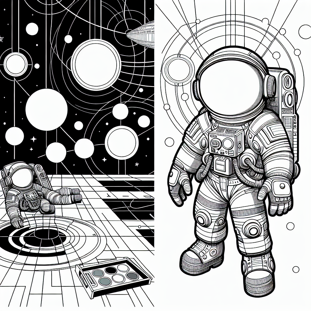 Alternative free printable space explorer coloring pages - design variation 2