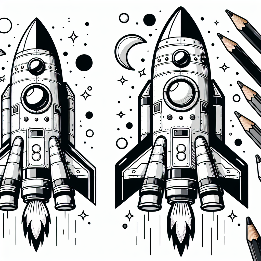 Alternative free printable space rocket coloring pages - design variation 1